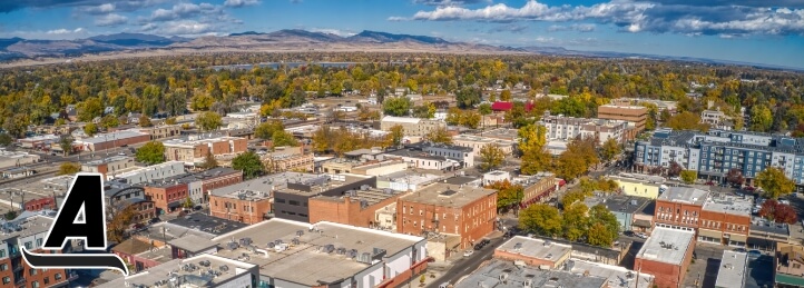 Aerial view of downtown Loveland, CO