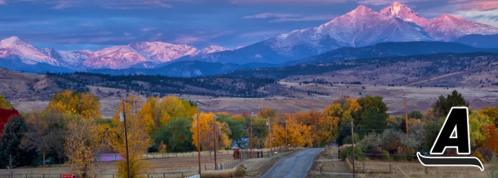 View of snowy mountains in Loveland, CO